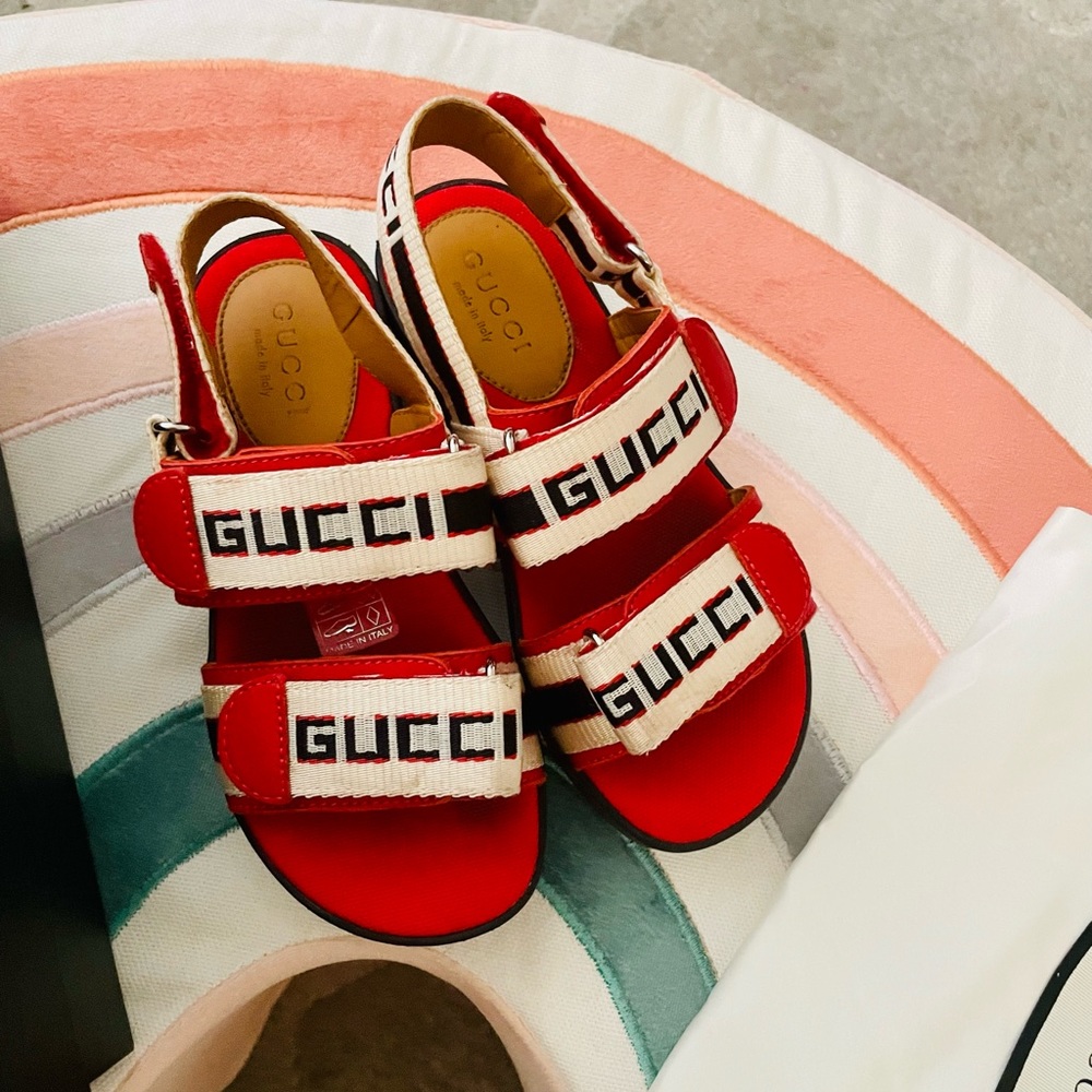 Chunky sole fabric and leather girls sandal
